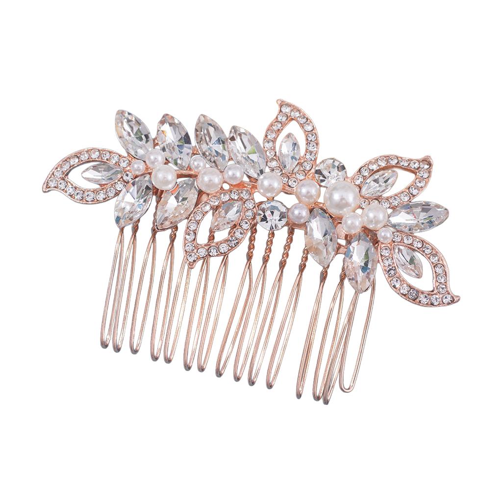 Bridal Rhinestone Pearl Hair Clip Alloy Comb Shaped Accessory With Crystal And Pearl Decoration For Wedding Dress