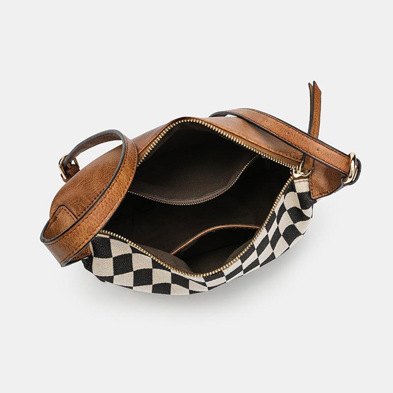 Chessboard Lunch Box Bag Niche Design Simple Retro Handbag Shoulder Messenger Bag Small