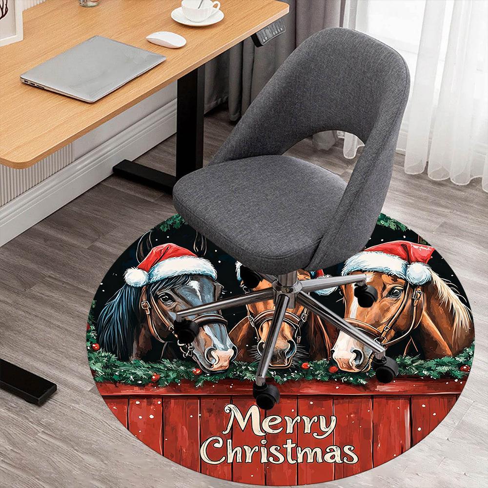 

1PC Horses Merry Christmas Office Round Area Rug, Under Office Chairs Bedroom Living Room Home Decor, Carpet for Office -1110049 80cm by 80cm