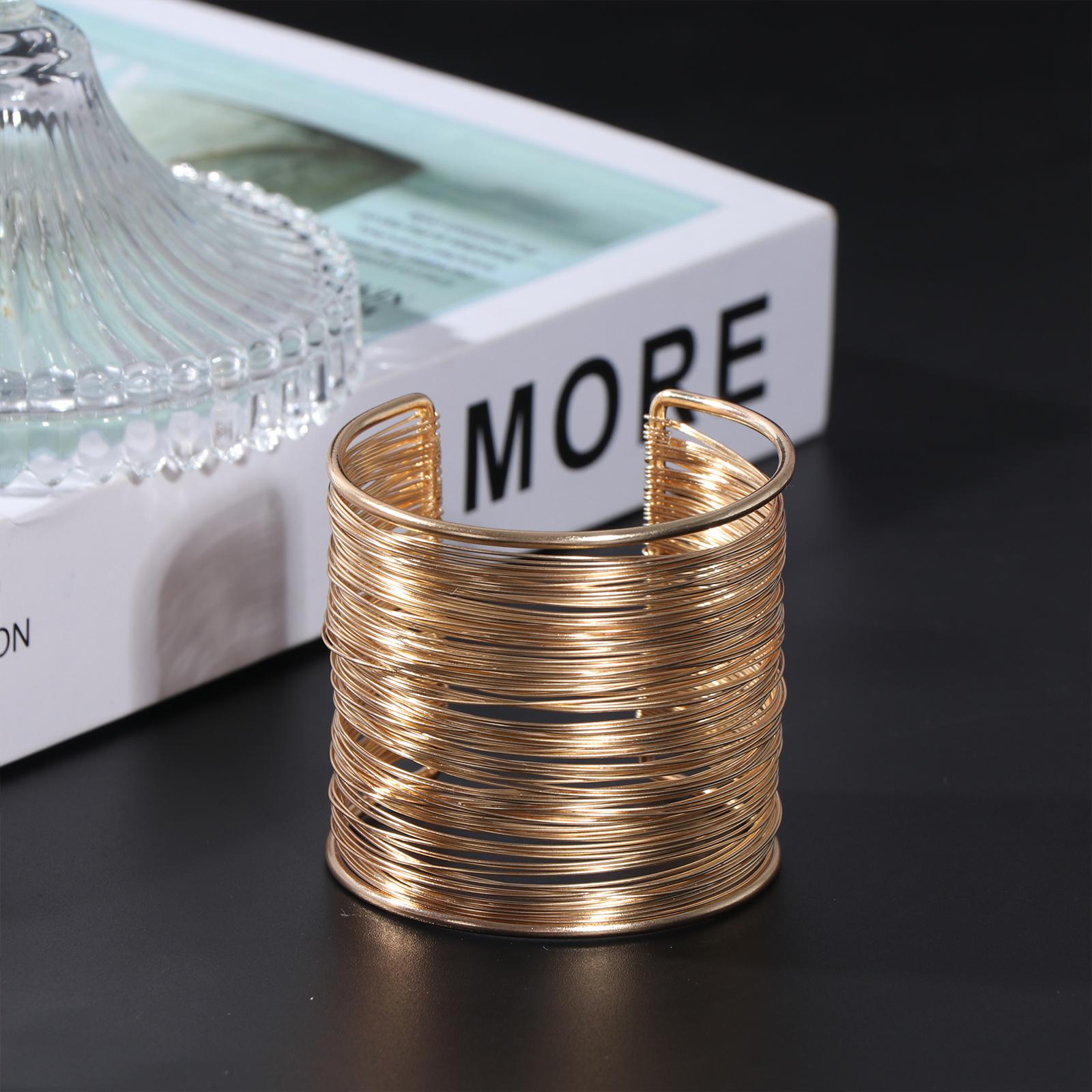 4 шт. Золотой браслет-манжета для женщин, открытые широкие проволочные браслеты, золото one size