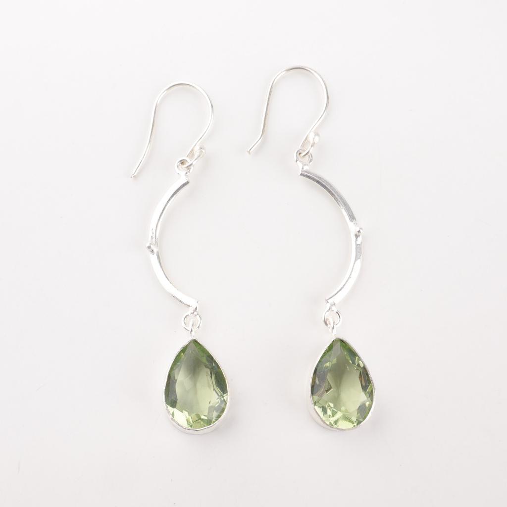 Green Amethyst Gemstone 925 Sterling Silver Jewelry Handcrafted Earrings 2.60" EE-43-37