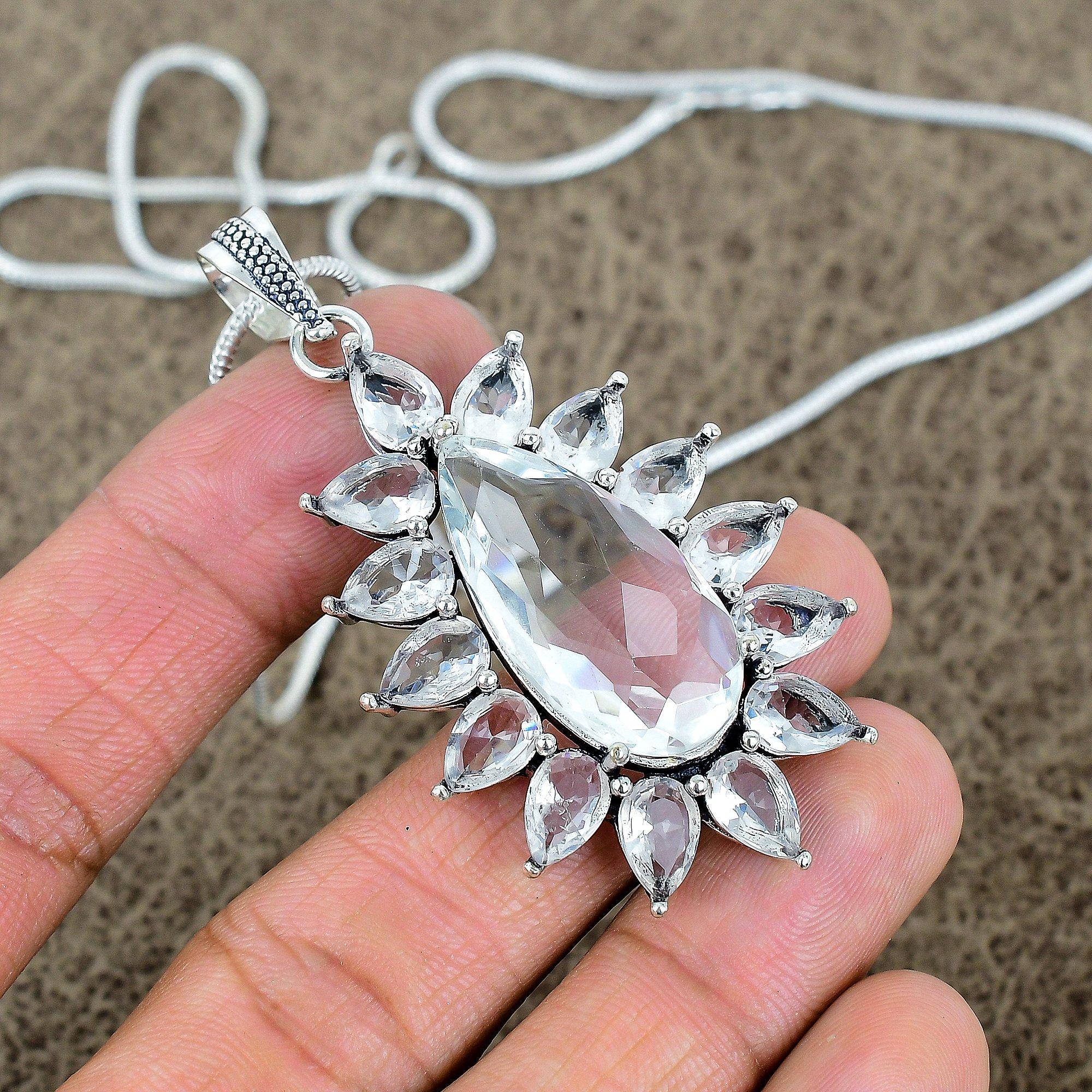 

White Topaz Gemstone Handmade 925 Sterling Silver Jewelry Pendant 2.48 KKG-280