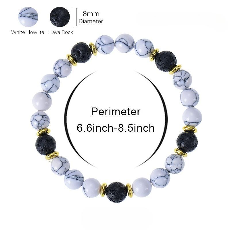 Handmade Natural Stone Bracelet White Turquoise Volcanic Rock Elastic Bracelet Jewelry for Women Men Daily Wear Dating Accessory