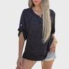 2023 Autumn Solid Color Mesh Spliced Roll-up Sleeve Shirt Top