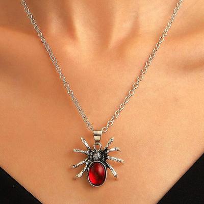 Trendy Retro Halloween Spider Pendant Necklace, Personalized Punk Hip Hop Horror Accessories