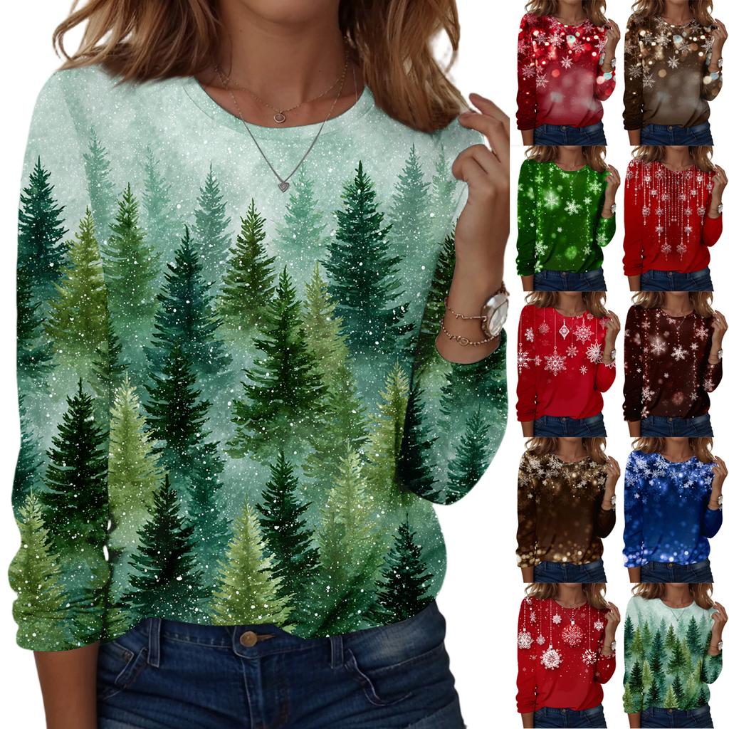Long Sleeve Shirts For Women Cute Print Graphic Tees Blouses Casual Plus Size Basic Tops Pullover