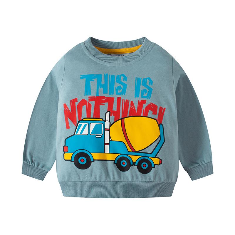 

Детский хлопковый свитшот на осень/зиму 2025 с принтом машинок для малышей, пуловер для мальчиков 90 cm светло-синий