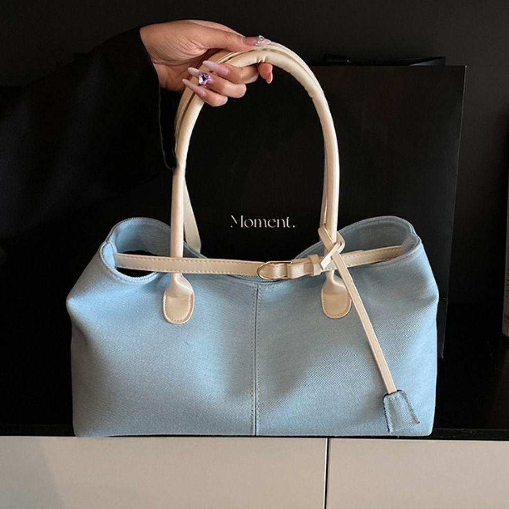 Patchwork Color Vintage Armpit Bag Hasp Closure Casual Tote Bag Denim Shoulder Bag Students