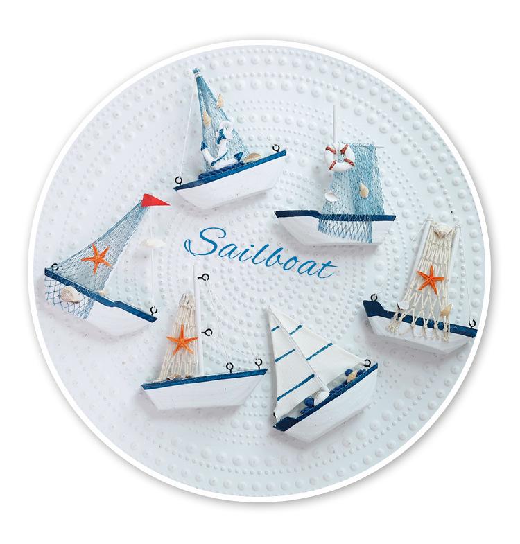 Mediterranean Wooden Sailboat Model Ornament