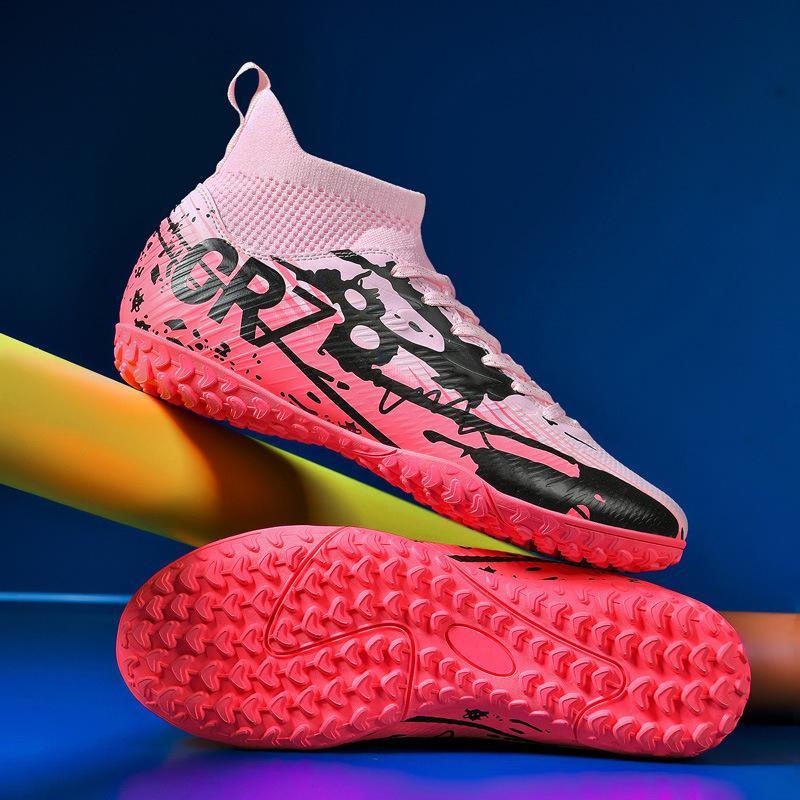 

2025 new high-top football shoes artificial turf leather feet boys and girls students training sports shoes 45