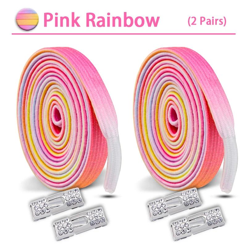 2Set Colorful Elastic Laces Sneakers Diamond Lock Shoelaces Without Ties No Tie Shoe Laces Glitter Flat Shoelace Shoe Accessorie