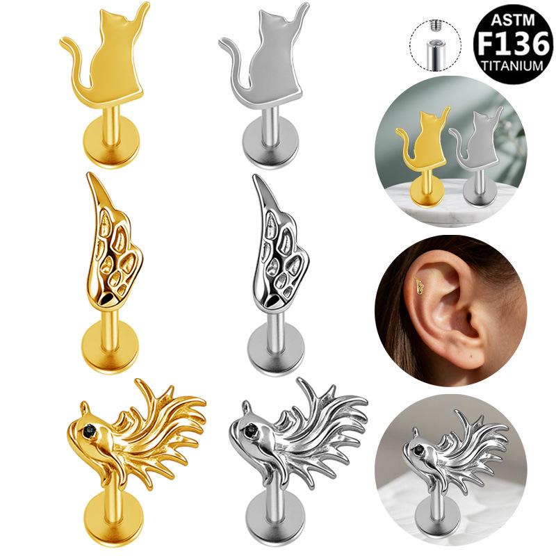 Titanium G23 Fashion Medical Grade Internal Thread Cat Earring