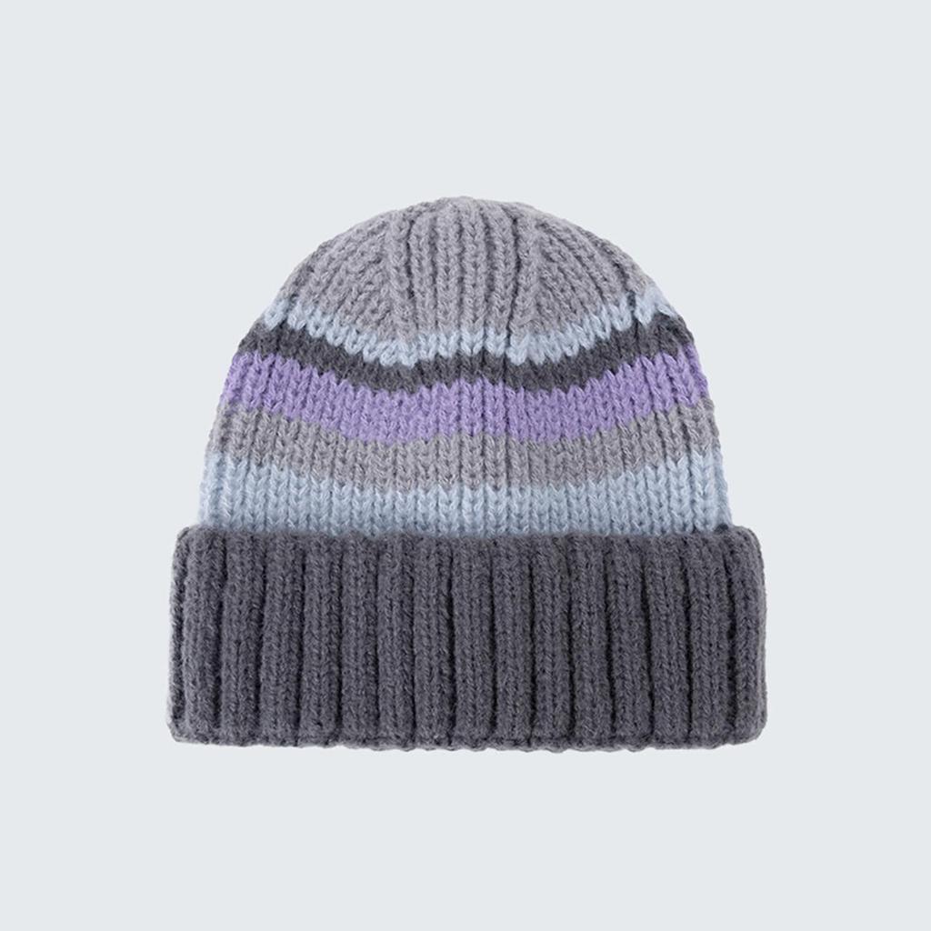 Fashion Color Blocked Knitted Wool Beanies for Women Stripe Ear Protection Skullcaps Autumn Winter Cold-proof Pullover H