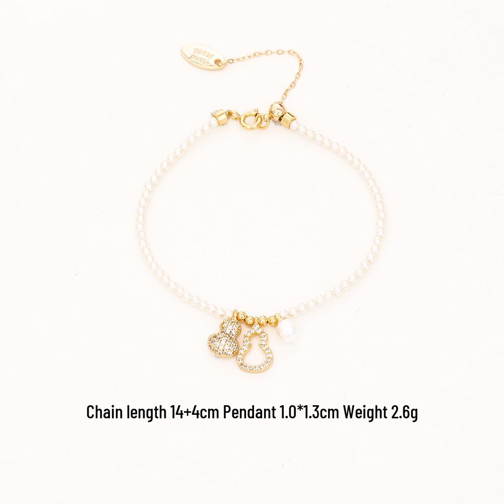 Chinese Fortune Gourd Pendant Pearl Necklace & Bracelet Set: High-End Elegant Collarbone Chain