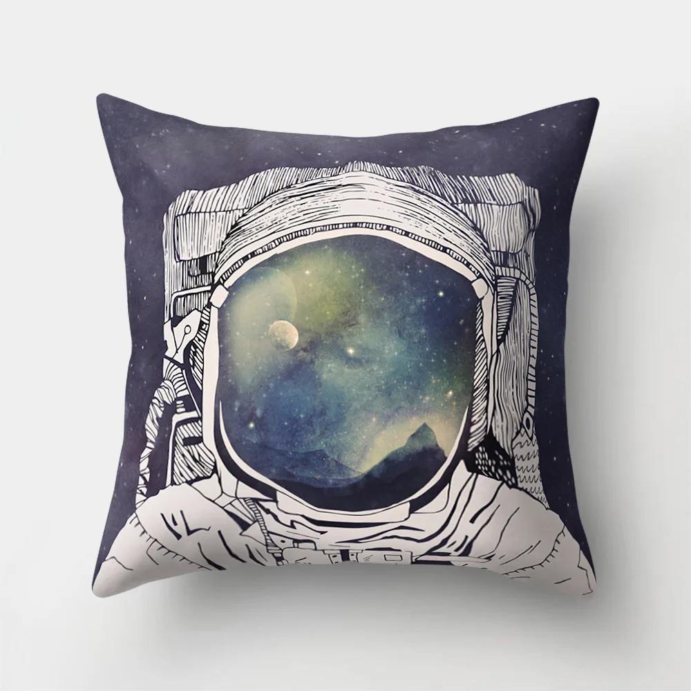 Outer Space Style Polyester Throw Pillow Case Spaceship Astronaut Print Cushion Cover Decorative For Sofa Bed Home Living Room