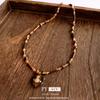 Maillard Wind Tiger's Eye Stone Beaded Love Pendant Necklace Light Luxury Premium Sweater Chain Retro Versatile Necklace Women