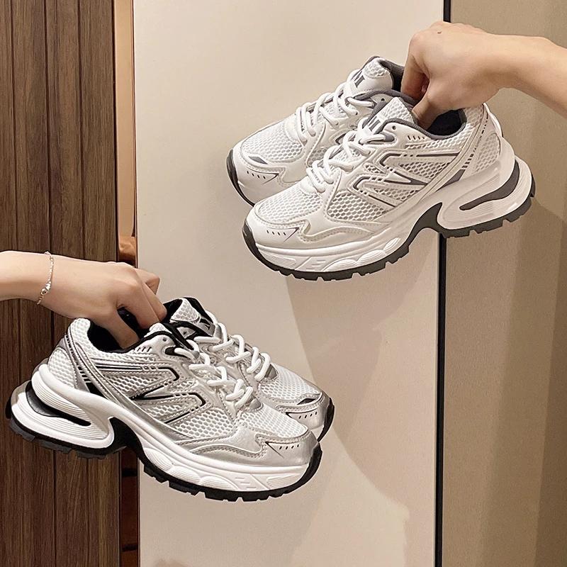 New Hot Selling Color Matching Fashion Casual Vulcanized Shoes Mesh Lace Up Breathable Low Top Women's Sports Shoes