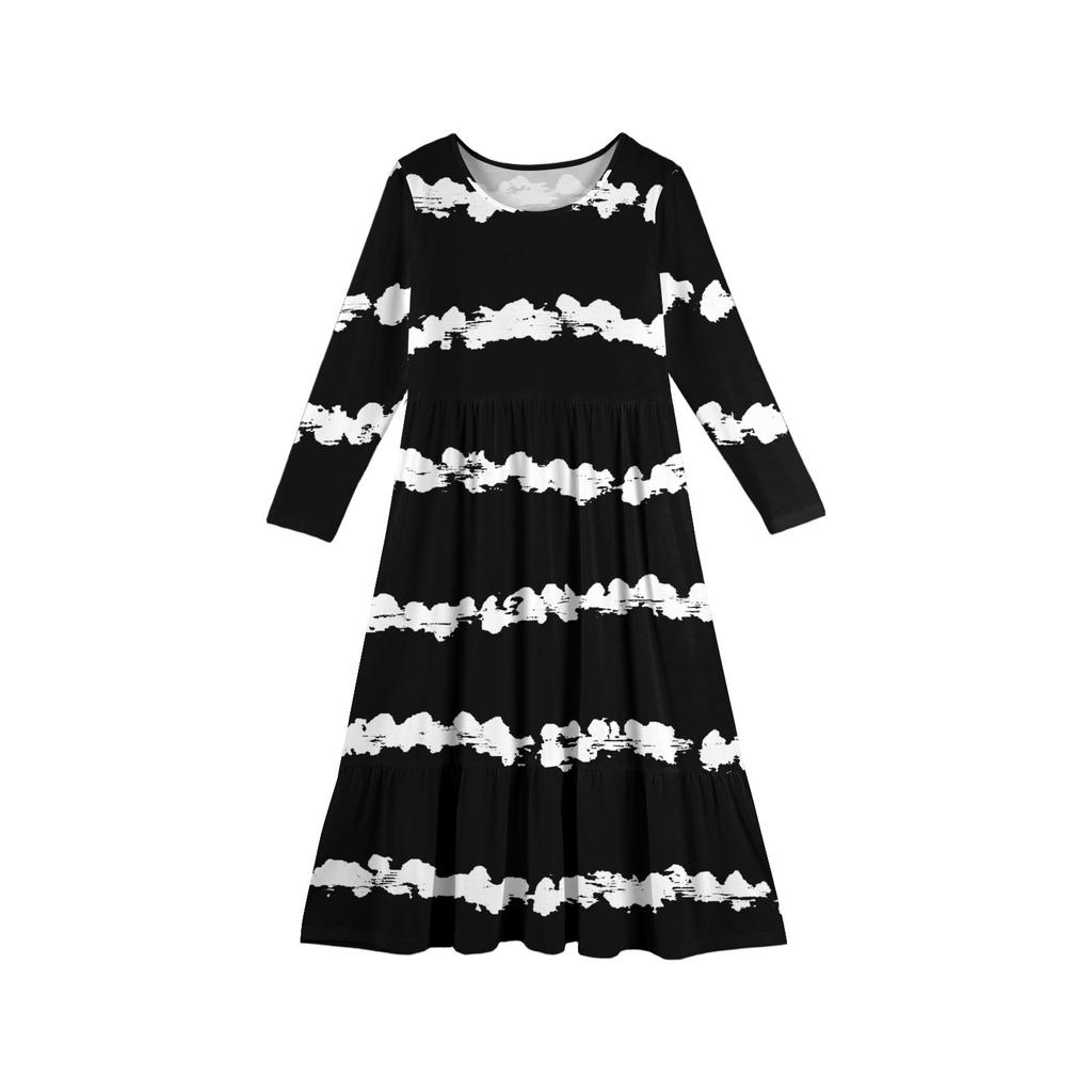Maxikleid für Mädchen, lässige Urlaubskleider - Langarmkleid mit Taschen für 4-14J