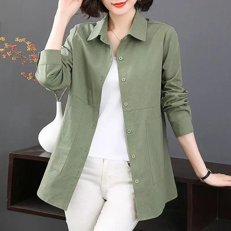 Cotton Shirt Long-sleeved Shirt Ladies Spring Mother Casual Top