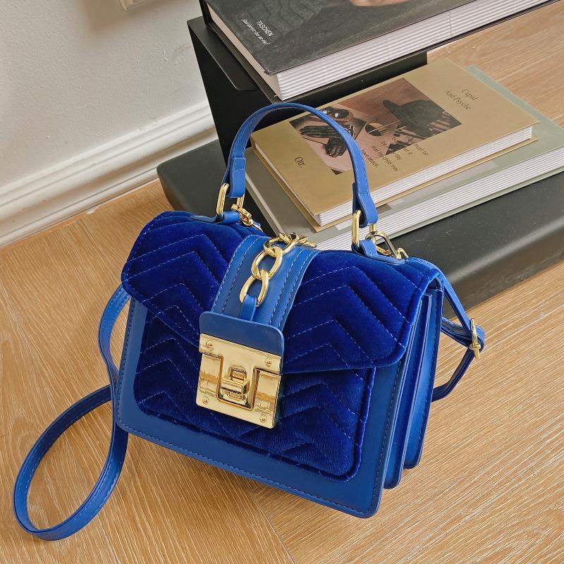 velvet handbag women's new light luxury small square bag niche design portable oblique span bag