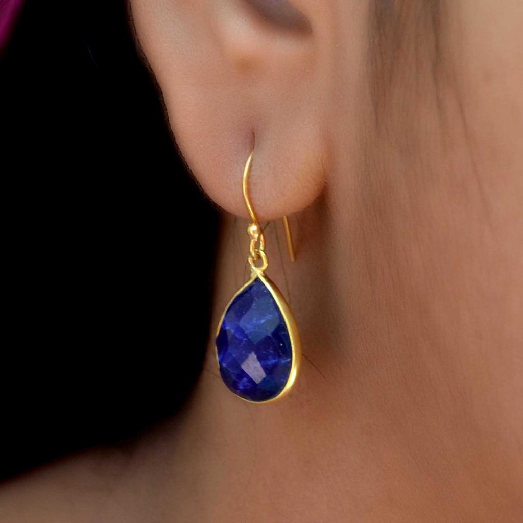 Sapphire 925 Sterling Silver Drop Earrings, Gemstone Handmade Dangle Earrings