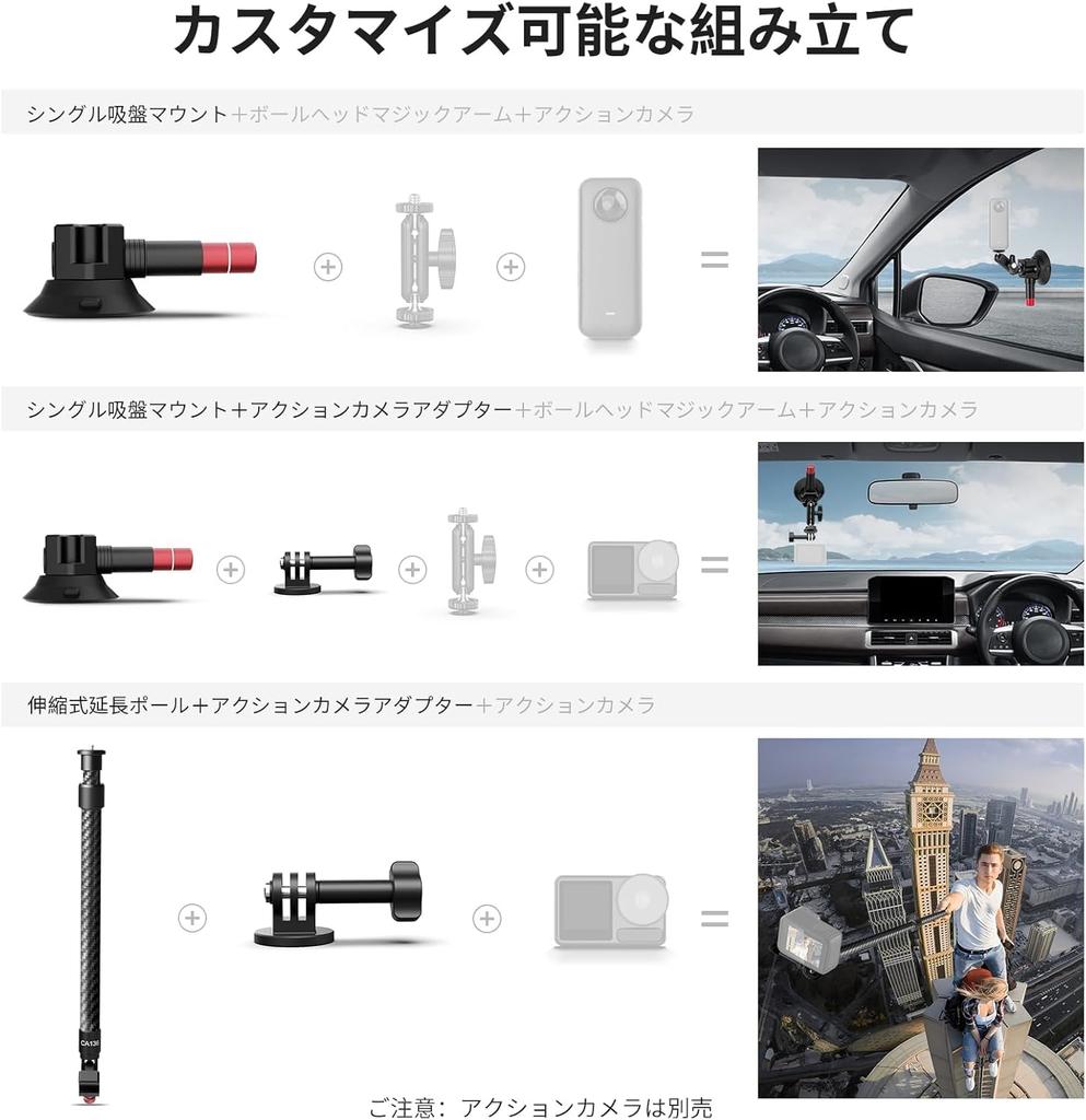 NEEWER Triple Suction Cup Carbon for Action Includes Action Camera NATO and 60cm Extension Suction Cup Mount Compatible with and Up to 5kg Mount,