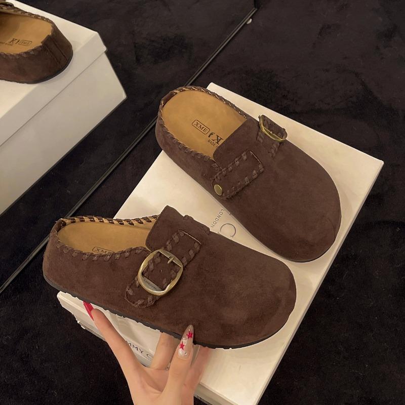 Dicke Sohle mit innerer Erhöhung, Pantoffeln mit Taschenkopf, Damen Herbst neu, Retro, lässig, zum Ausgehen, Boken Halbpantoletten, lässige Einzelschuhe