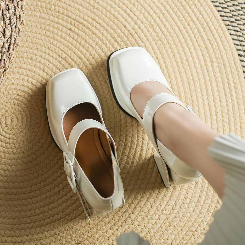French Mary Jane High Heels Women's Short 2025 Early Spring Retro Square Head Women's Shoes Waterproof Table Thick Heel Single Shoes Women