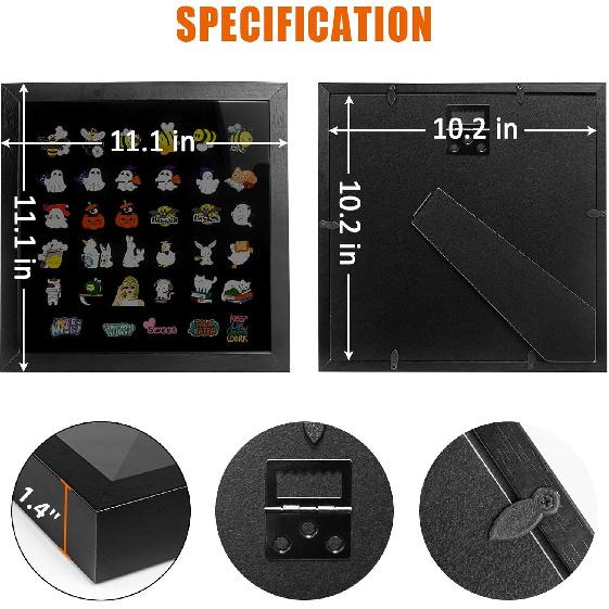Enamel Pin Display Frame, 11x11 Shadow Box for Wall and Tabletop Display, Pin Collection Display, Pin Holder, Black