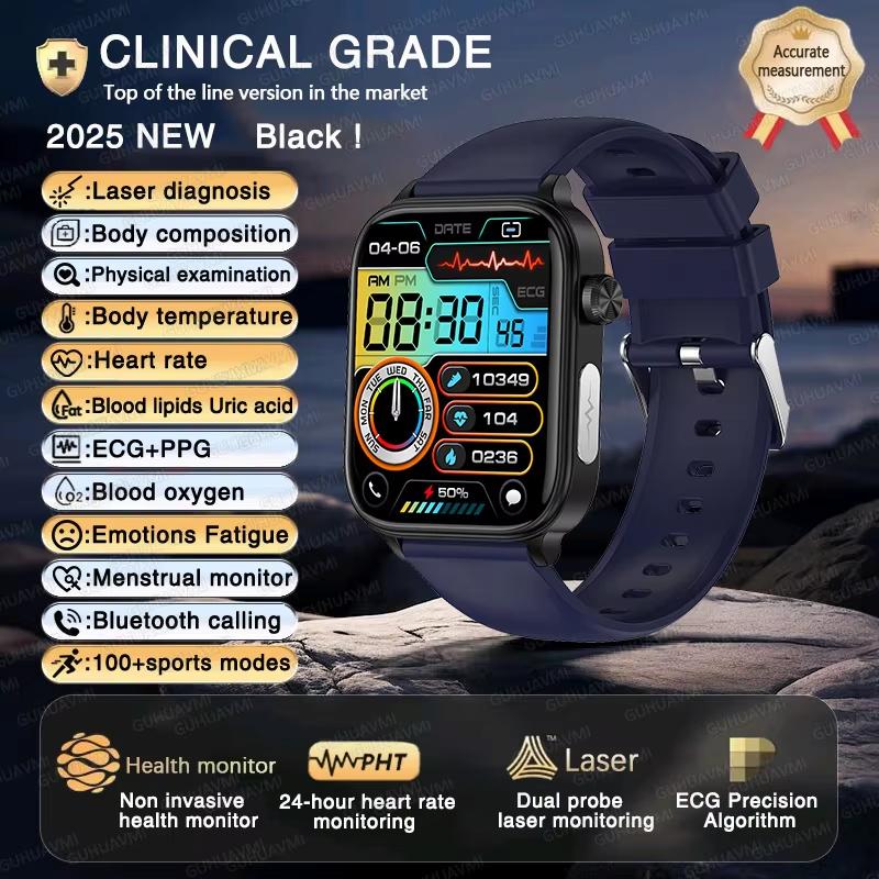 2025 New ECG+PPG AI Health Diagnose Smart Watch Men Women Clock Blood Lipid BP Uric Acid Heart Rate Tracker