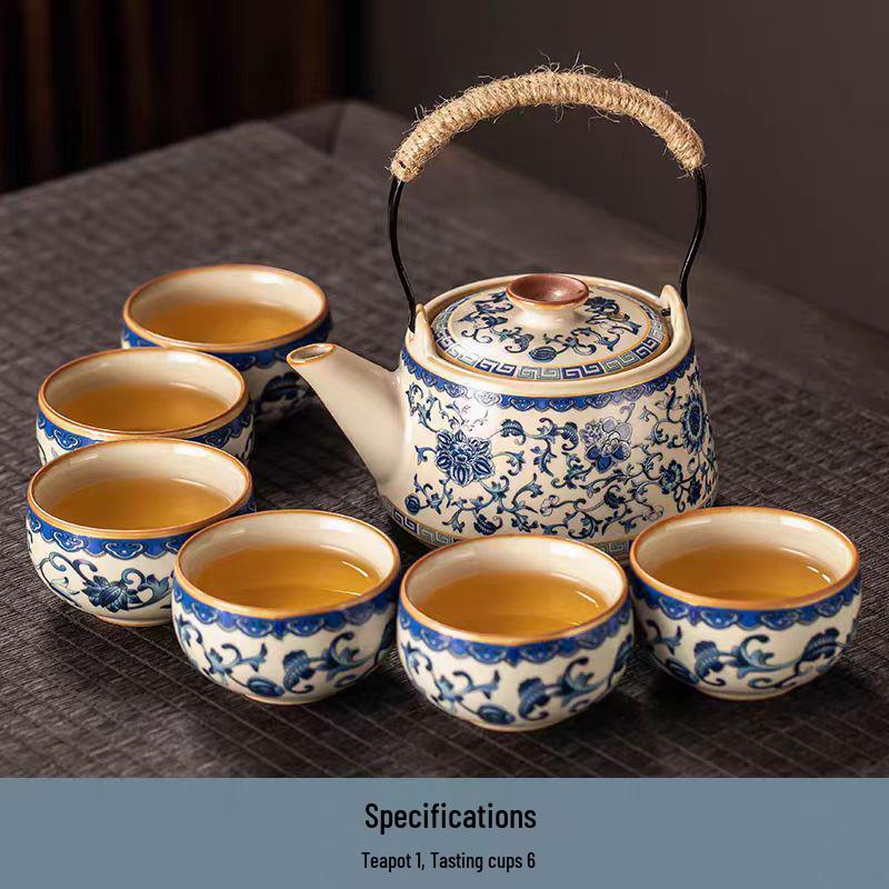 Vintage Blue & White Ru Ware Ceramic Tea Set - Palace Museum Inspired Kung Fu Set for Home or Office