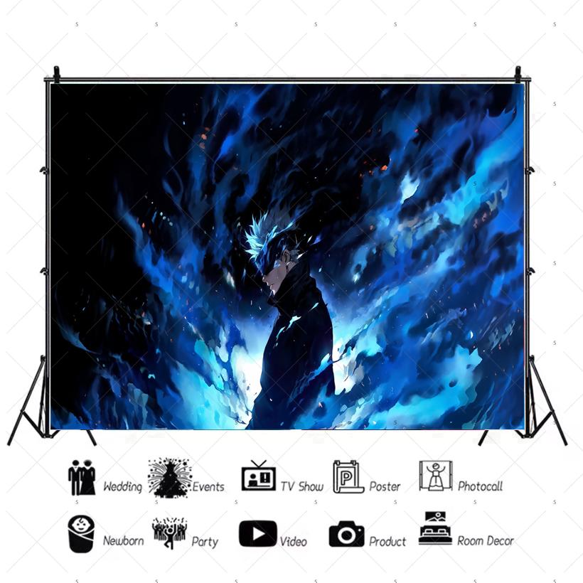 Jujutsu Kaisen themed birthday party decorations, Gojo Satoru anime character backdrop, children's poster4572