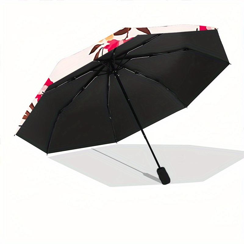 1pc Floral Pattern Automatic Open/Close Umbrella with One-Touch Button, Compact Folding Canopy, Sturdy 8-Rib Windproof Design 013