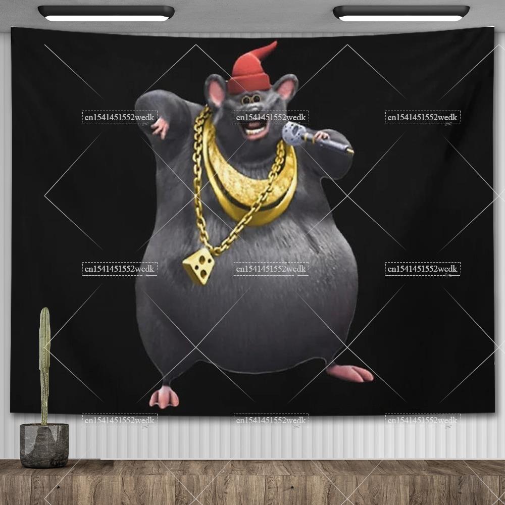 Biggie Cheese Meme Tapestry Kawaii Anime Rat Tapestry Wall Hanging Aesthetic Room Decor Banner Home Decoration Macrame Natal