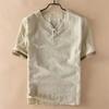 Men Chinese Style Vintage Printed Cotton Linen T Shirt Summer Male Casual V Neck Short Sleeve Breathable Tops Ropa Hombre M-5XL