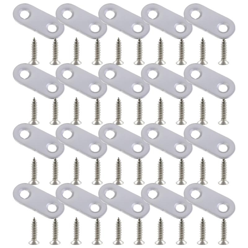 20pcs Flat Straight Brace Brackets Sturdy Stainless Steel Mending Plates Home Accessory for Wood Furniture Daily Use