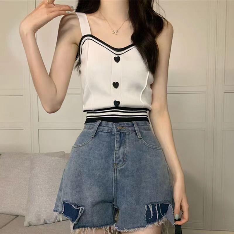 New Summer Casual and Versatile Knitted Suspender Vest for Women Wearing Sexy Sweet and Spicy Short Tops for Women