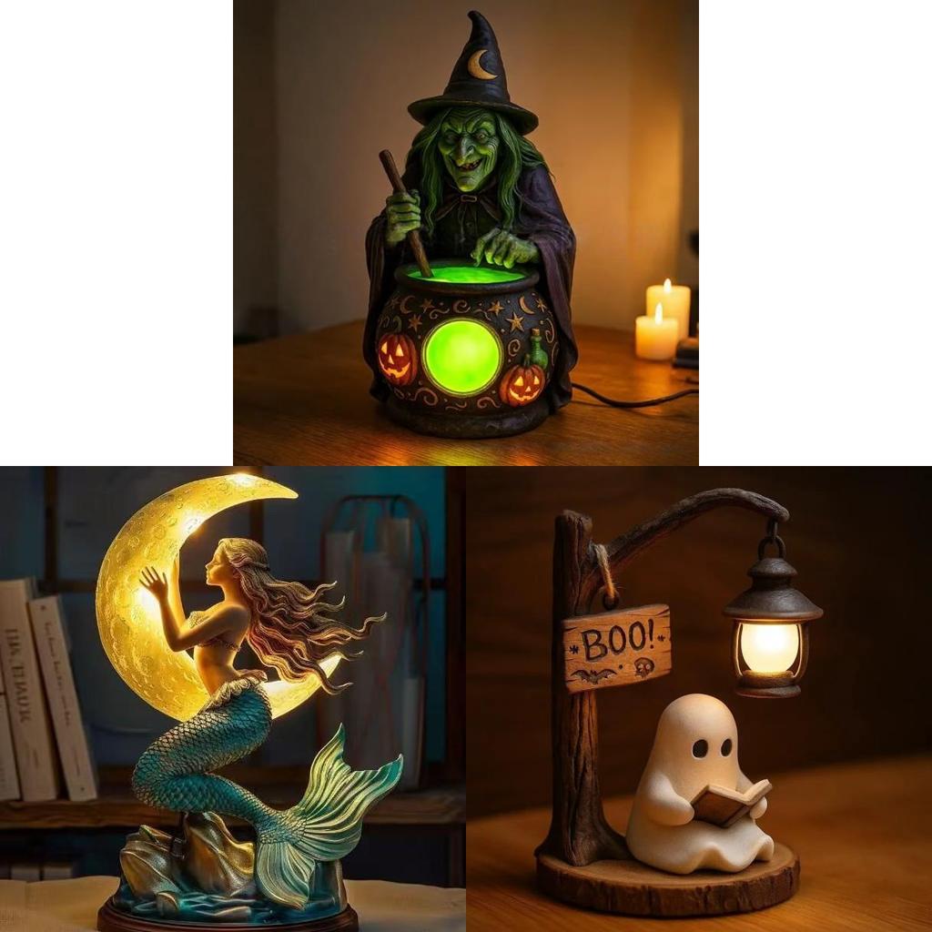 Witch Ghost Mermaid Desk Lamp With Usb Power For Halloween Party And Celebration Decor
