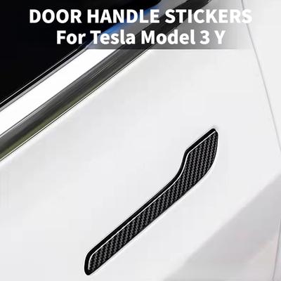 4 adet Tesla Model 3 Y 2017 için Araba Kapı Kolu Etiketi - Kapı Sarma Kapağı Macunu Model3 Model Y Aksesuarları Karbon Fiber