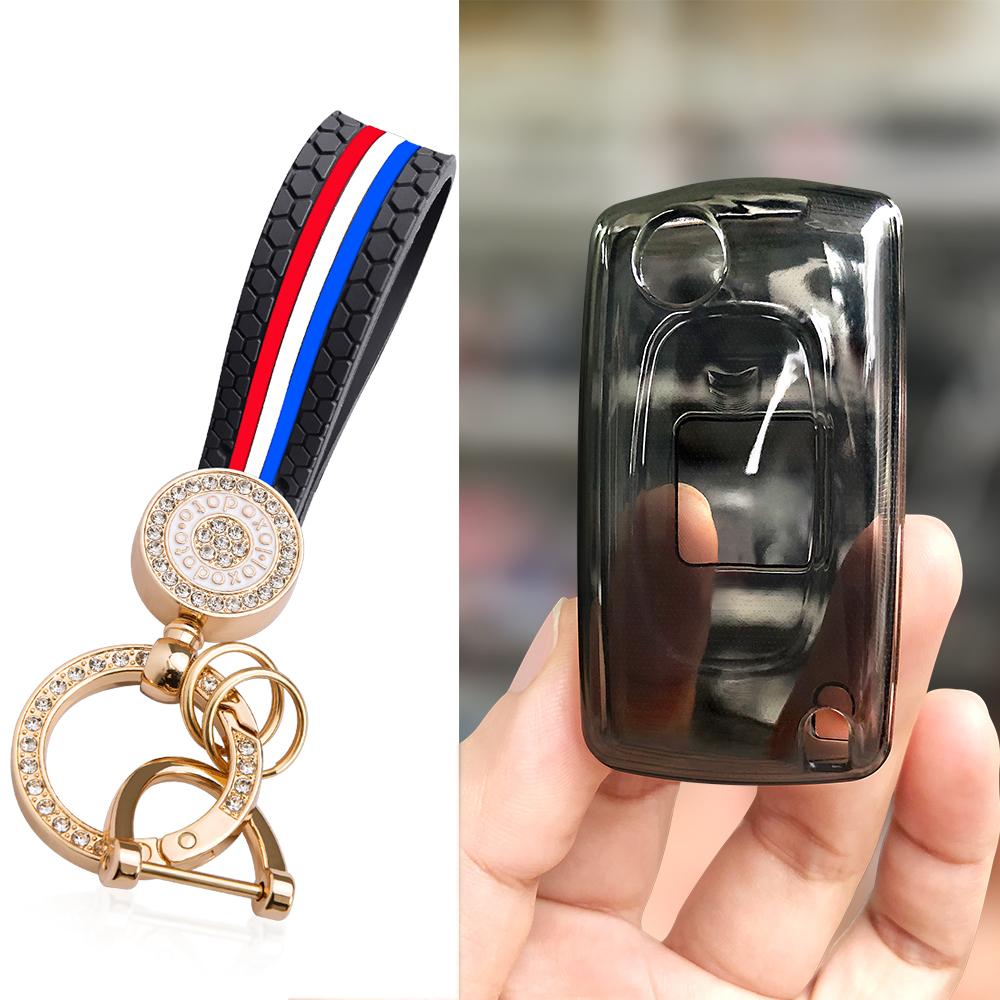 TPU Folding Key Case Cover Car Keychain Shell For Peugeot 206 207 208 307 308 408 407 3008 5008 4007 For Citroen C2 C5 C3 C4 C8