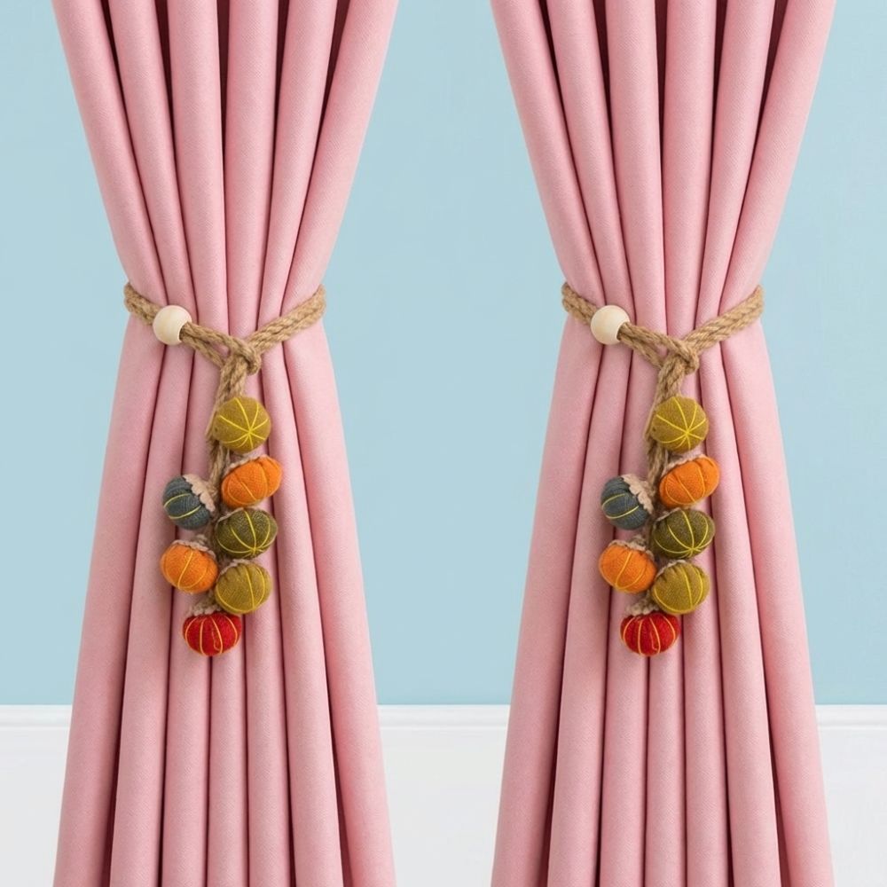 Fruit Ornament Adjustable Pumpkin Curtain Tieback Fruit Cartoon Hanging Ball Tieback with Tessel Curtain Binding Bedroom