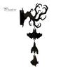 Festive Entrance Hanging Bell Halloween Wall Decor, Matte Black Dead Branch Bat Silhouette Ornament Courtyard Decoration with Metal Bell, Easy Install