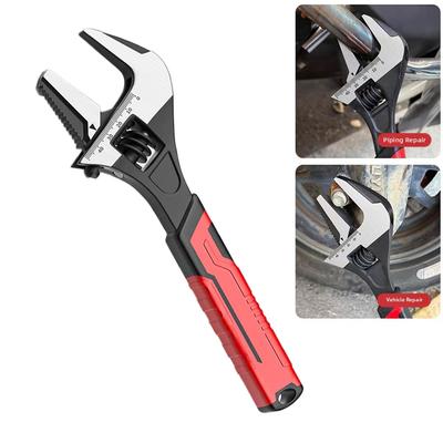 Red Adjustable Wrench Chrome Vanadium Steel Reversible Jaw For Plumbing Pipe Fixture Disassembly Hand Tool