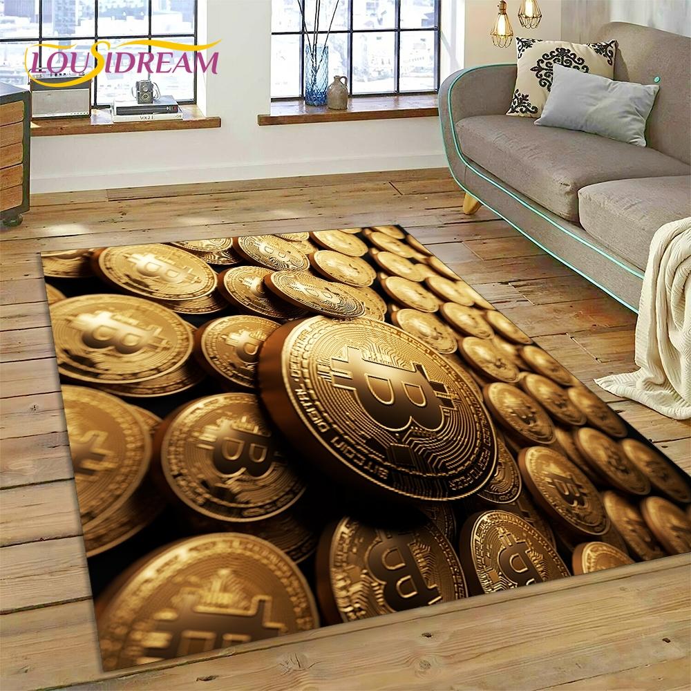 Bitcoin 3D Virtual Currency NFT Area Rug Carpet for Living Room Bedroom Home Decor,Floor Mat Non-slip for Sofa Doormat Gift Kids