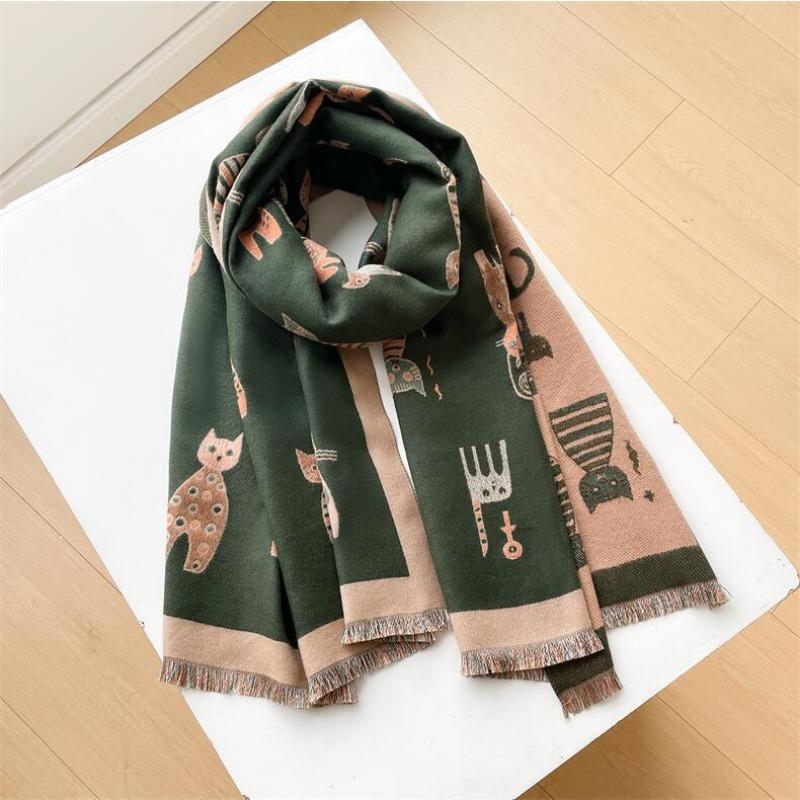 Camellia cashmere scarf women's winter senior sense versatile thickened warm scarf air conditioner shawl