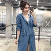 Women Denim Windbreaker Coat Hooded Cardigan Jacket Pockets Washed Y2k High Waist Outerwear 2025 Autumn Streetwear Overcoat