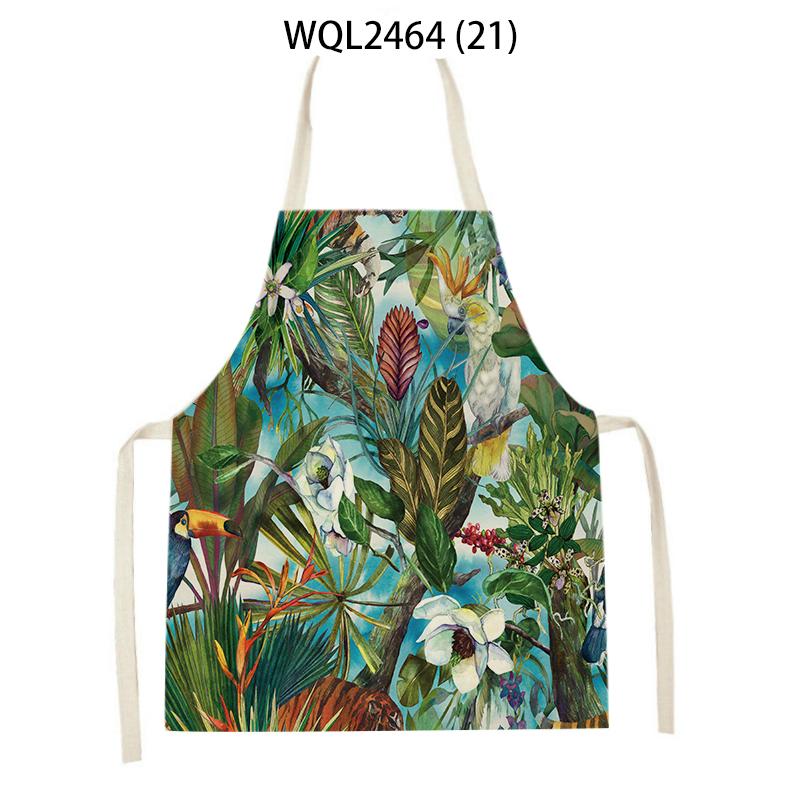 Tropical Plants Pattern Kitchen Aprons for Women Men Cooking Linen Sleeveless Animal Zebra Monkey Apron Baking Accessories Bibs