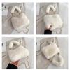 Simple Faux Fur Tote Bucket Bag Metal Chain Crossbody Bag For Women's Daily Casual Use Plush Bag Furry Purse CLE