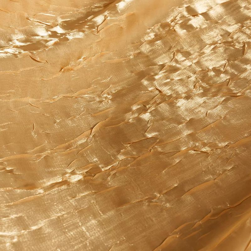 Golden Yellow Water Ripple Pleated Crepe Fabric Creative Three-dimensional Reflective Texture Fabric DIY Dress Stage Costume