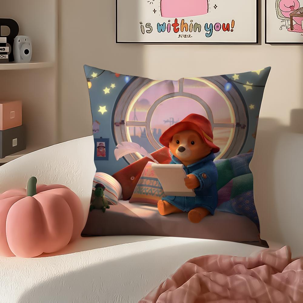 Cute PPaddington Bear Cushion Cover Pillowcase Short Plush Invisible zipper Room Sofa Cushion Cover
